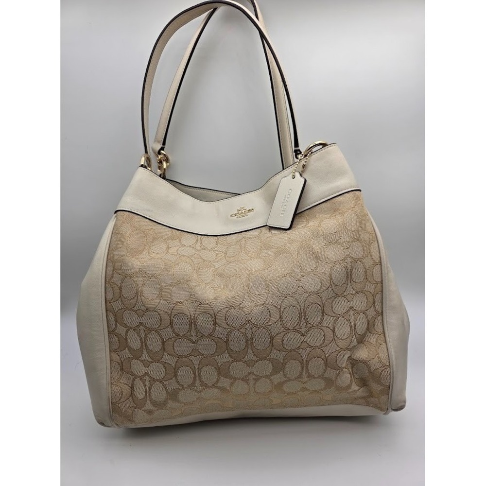 Coach F57612 Chalk White Khaki Lexy Hobo Bag Signature Jacquard Fabric & Leather - Picture 2 of 15
